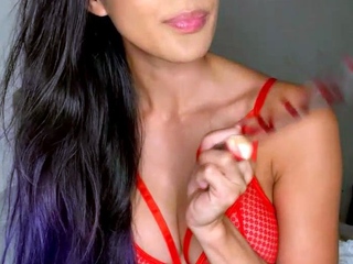 Shaved Asian milf squirting while masturbate on webcam